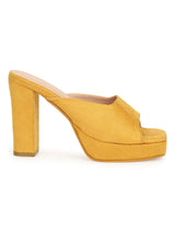 Mustard Yellow Suede High Block Heel Mules (TC-SLC-N1101-MST)