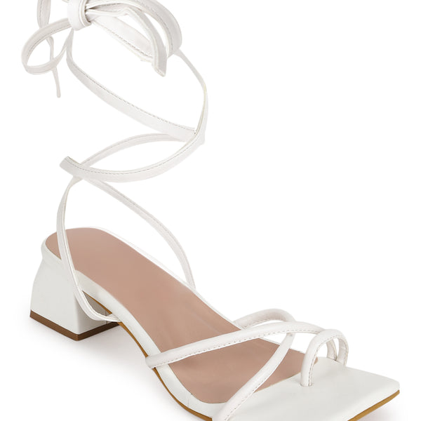 Buy GNIST White Trendy Tie Up Block Heel Sandal Online