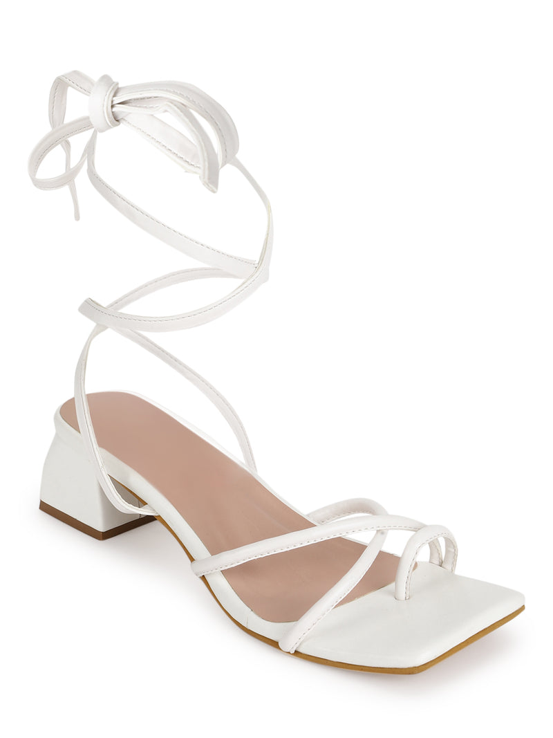White Leda Beaded Asymmetric Satin Sandals - CHARLES & KEITH IN