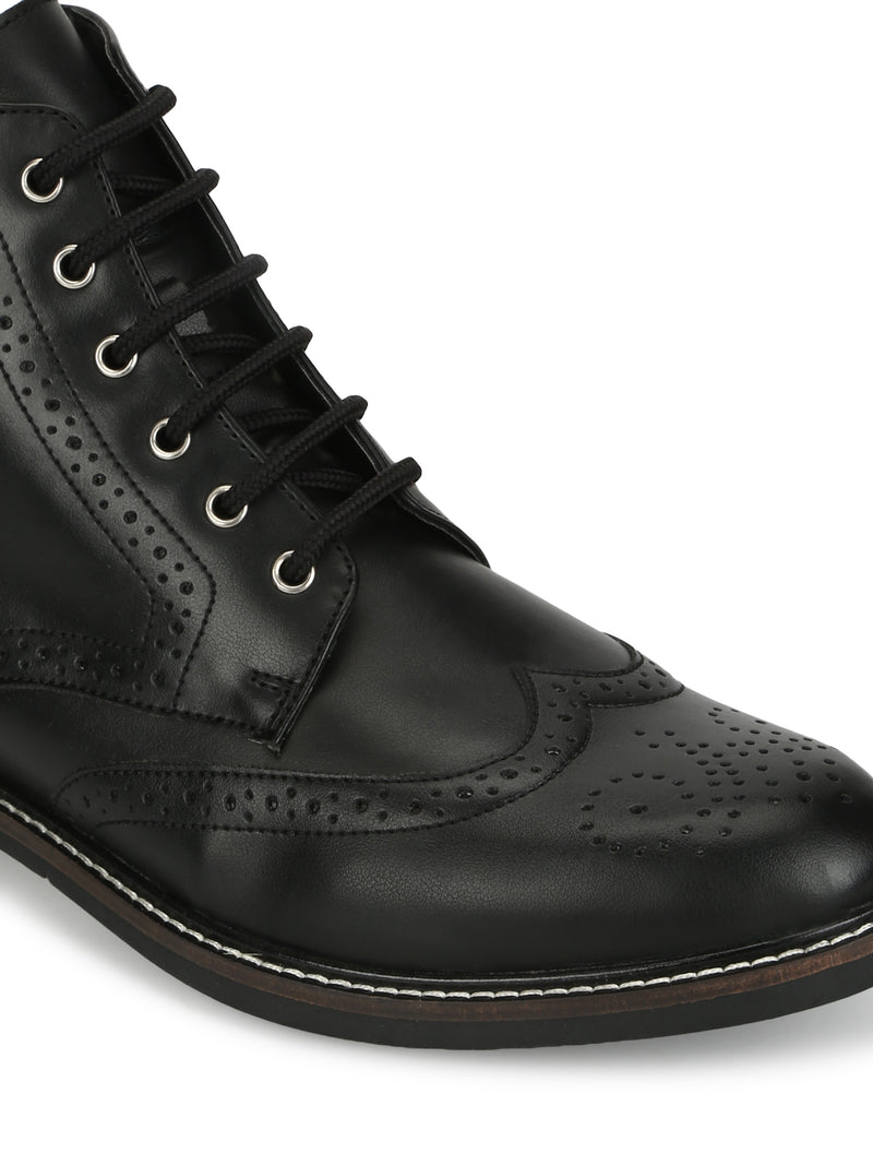 Black PU Lace Up Men's Ankle Boots