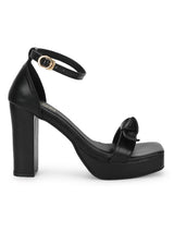 Black PU Bow Detail High Block Heels (TC-SLC-N1107-BLACK)