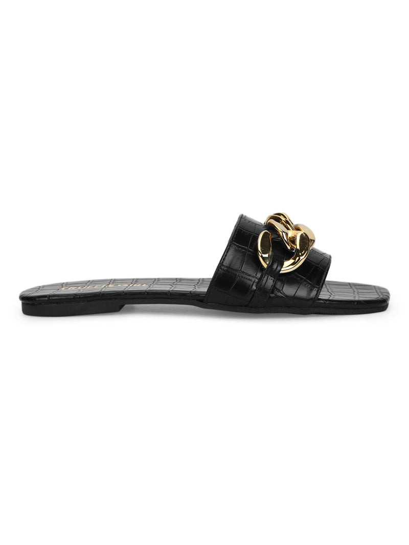 Chain Decor Textured Slide Sandals | SHEIN IN