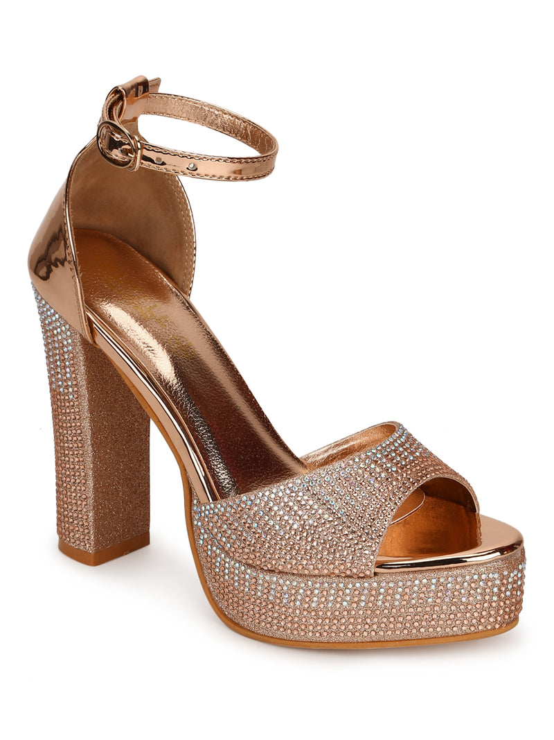 Rosegold Patent Glitter High Block Heel Sandals (TC-SLC-S8-RGLD)