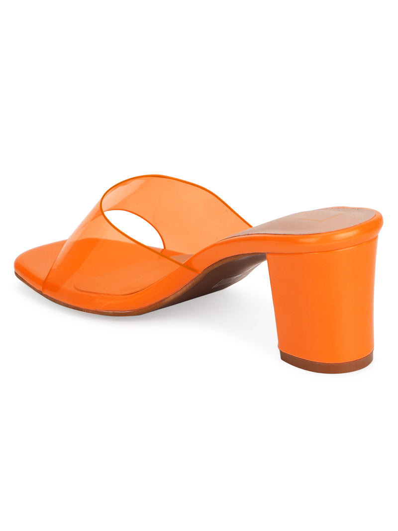 Neon Orange Patent Perspex Clear Strap Mules