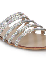 Silver Strappy Diamante Slip-on Flats