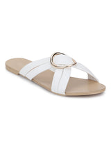 White PU Twisted Strap Buckled Slip-on Flats
