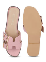 Pink Suede Double Buckle Slip-on Flats