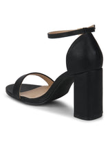 Black PU with Ankle Strap Block Heels
