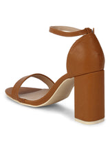 Camel PU with Ankle Strap Block Heels