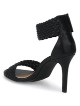 Black PU Knitted Ankle Strap Stiletto Heels