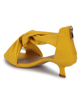 Yellow PU Twisted Strap Low Heel Stilettos