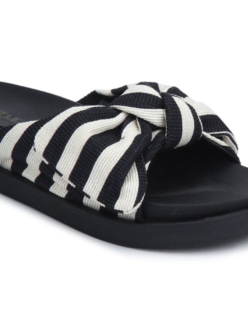 Black Striped Bow Slip-on Flats