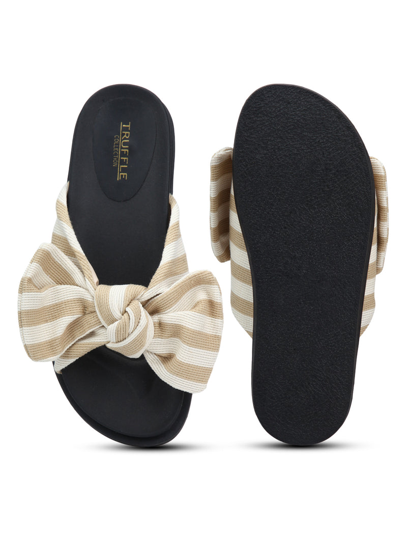 Nude Striped Bow Slip-on Flats