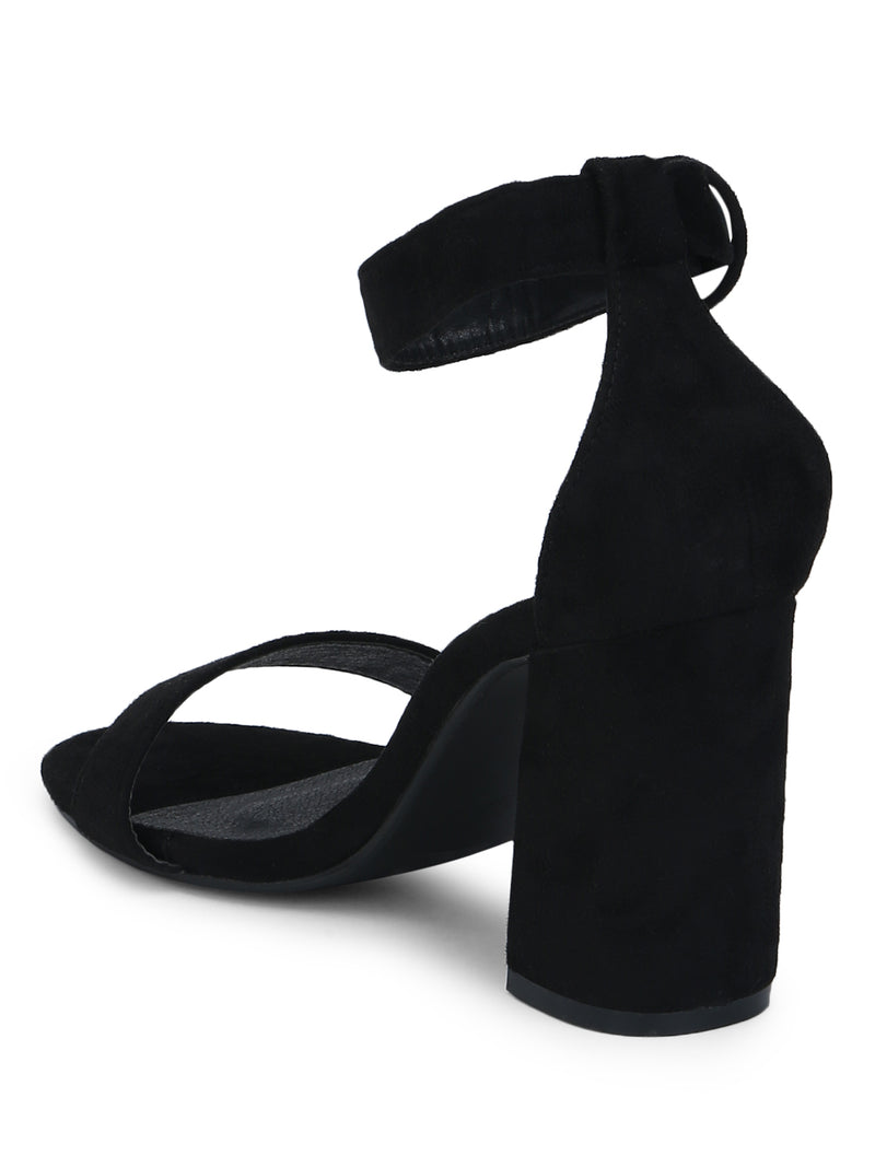 Black Micro Ankle Strap High Block Heels