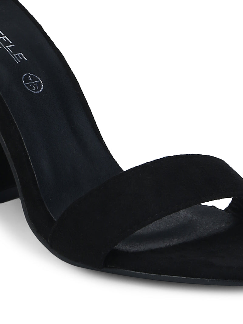 Black Micro Ankle Strap High Block Heels