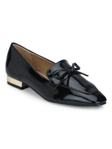 Black PU Bow Loafer Flats
