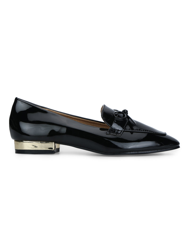 Black PU Bow Loafer Flats