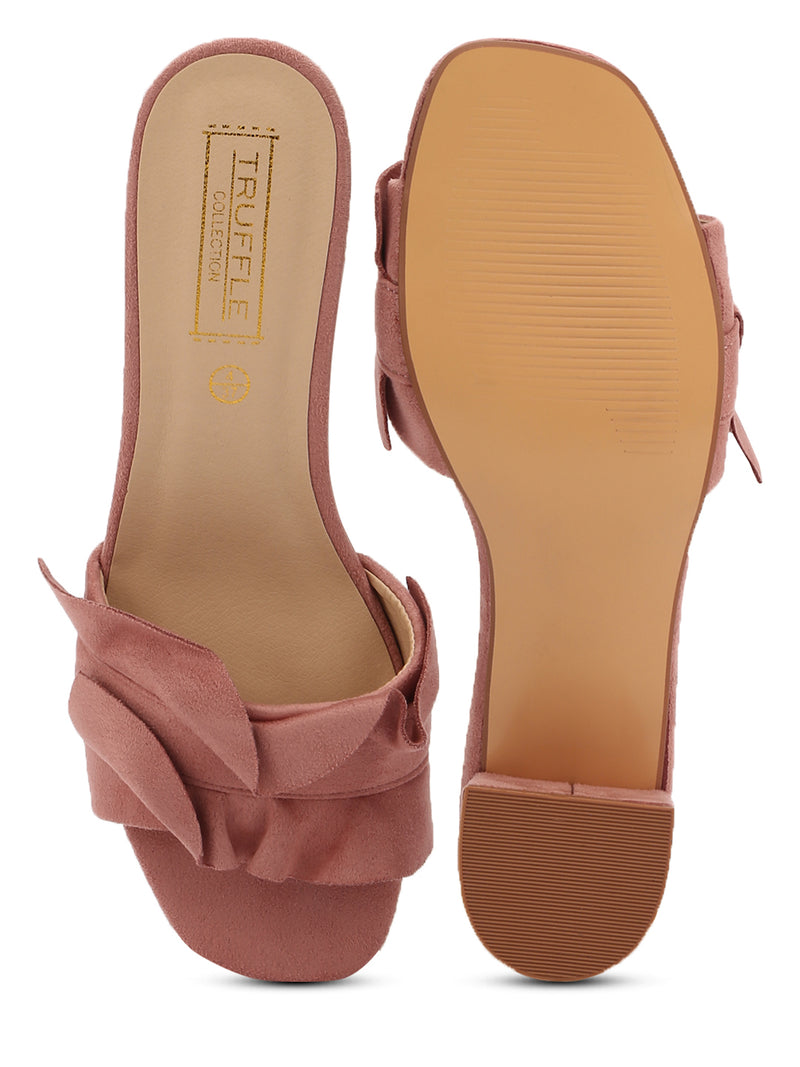 Dusty Pink Micro Slip-On Low Block Heels