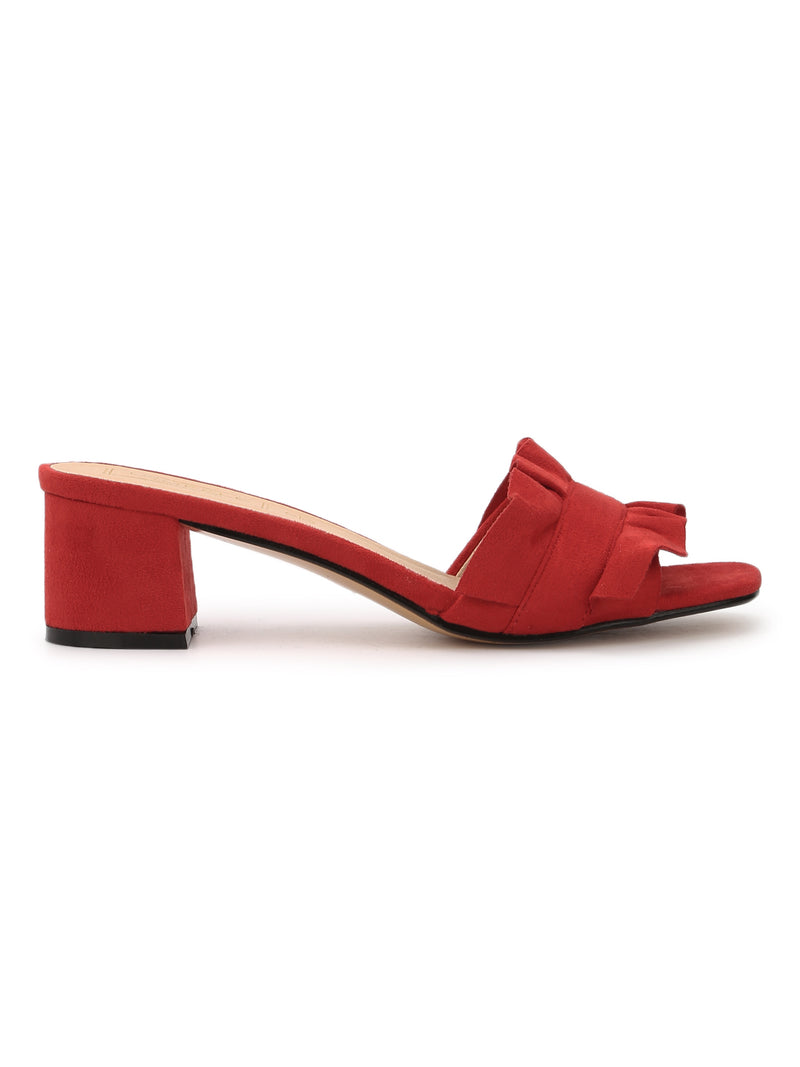 Red Micro Slip-On Low Block Heels