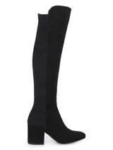 Black Micro Low Block Heel Two Shade Long Boots