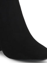 Black Micro Low Block Heel Two Shade Long Boots