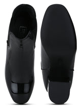 Black Pat Block Heel Ankle Length Boots