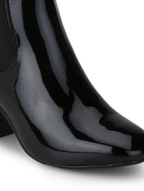 Black Pat Block Heel Ankle Length Boots