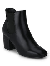 Black PU Block Heel Ankle Length Boots
