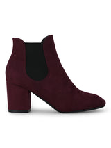 Burgyndy Micro Block Heel Ankle Length Boots