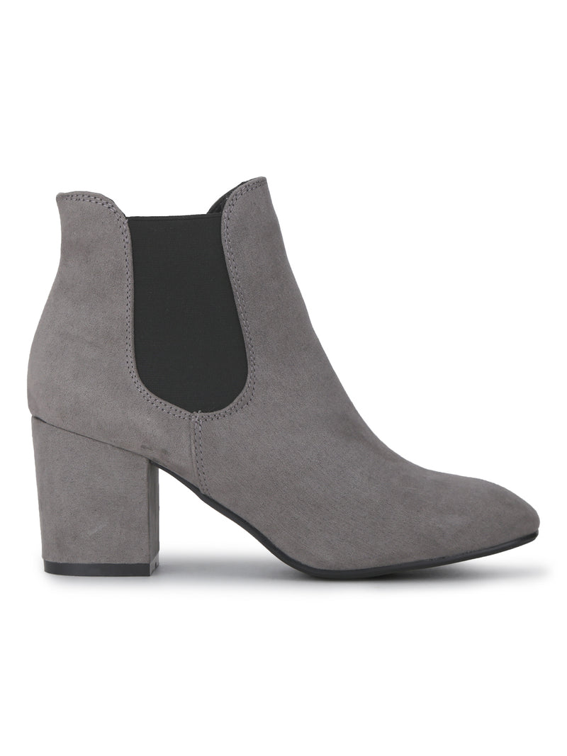 Dove Grey Micro Block Heel Ankle Length Boots