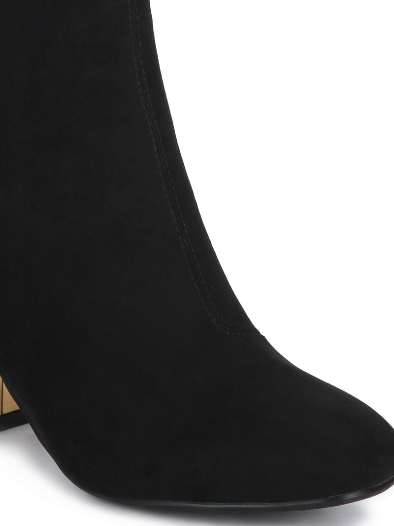 Black Micro Golden Heel Side Zipper Ankle Boots