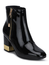 Black Patent Golden Heel Side Zipper Ankle Boots