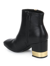 Black PU Golden Heel Side Zipper Ankle Boots