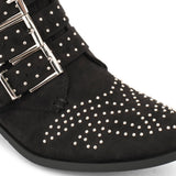 Suede Studded Buckle Ankle Boot