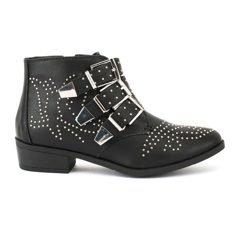 Suede Studded Buckle Ankle Boot