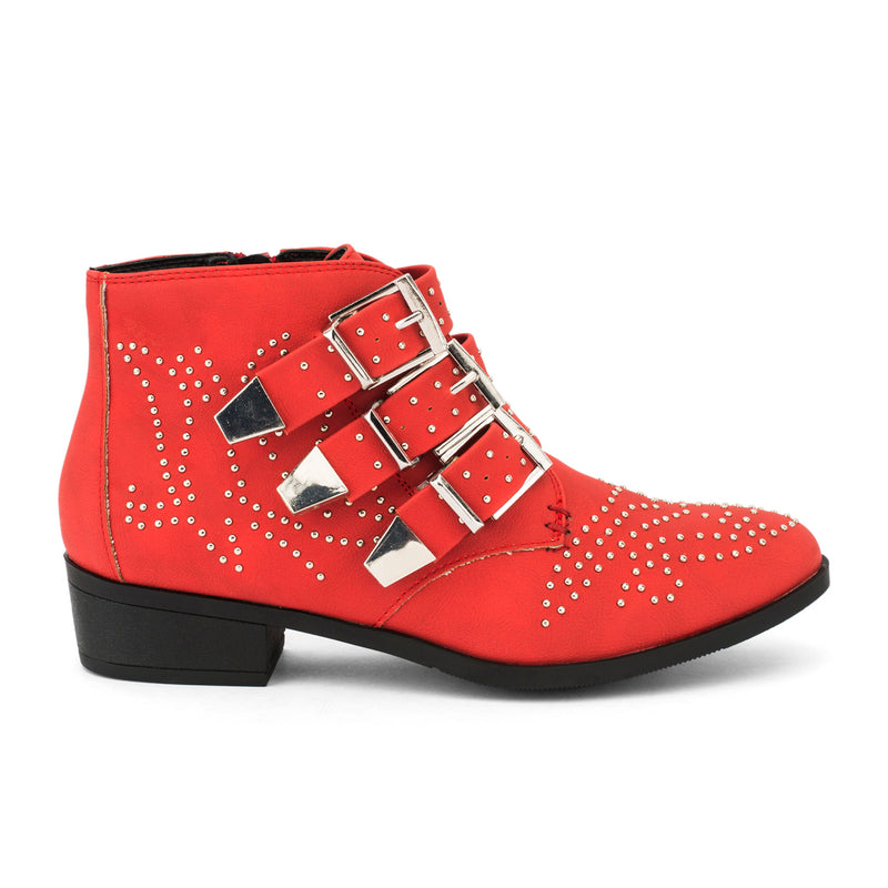 Suede Studded Buckle Ankle Boot