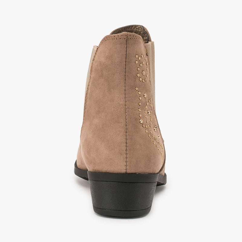Taupe Faux Suede Stud Detail Chelsea Ankle Boot