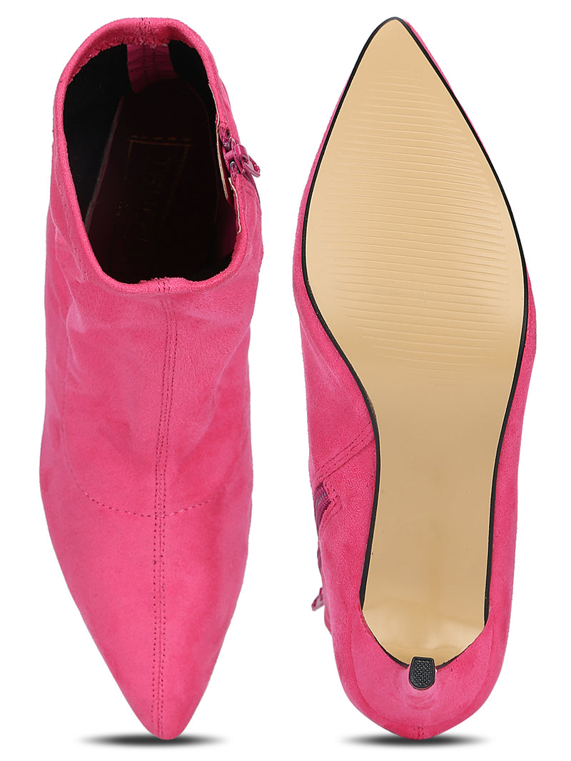 Pink Micro Sock Low Heel Ankle Boots