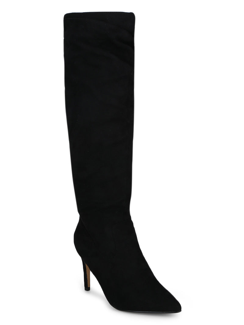 Black Micro Slouched Long Boots