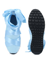 Blue Lycra Lace-Up Slip-On Sneakers