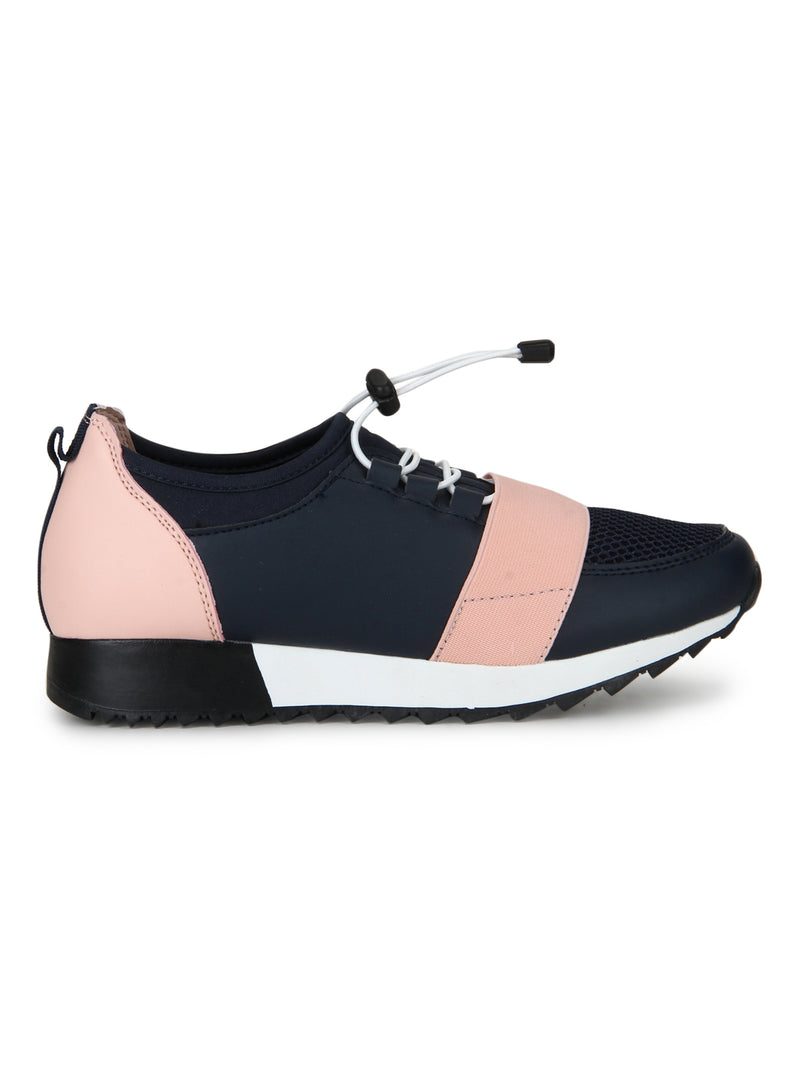 Navy Pink Mesh Lace-Up Sneakers