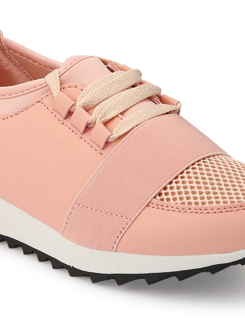 Blush Lace Mesh Lace-Up Sneakers