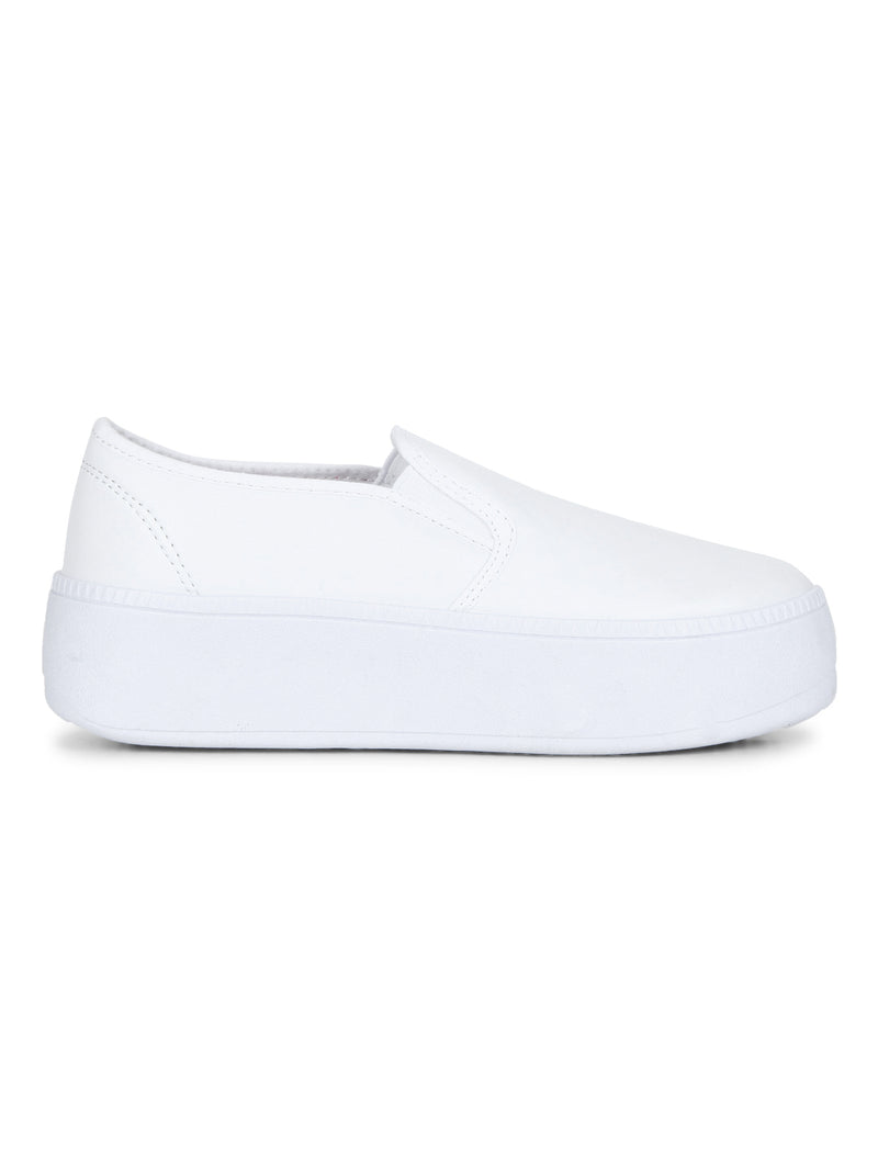White PU Slip-On Sneakers