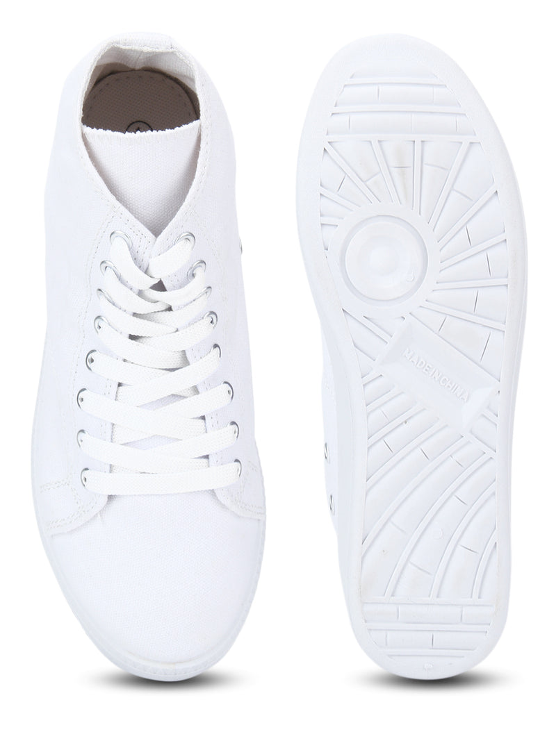 White Canvas Ankle Length Lace-Up Sneakers