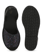 Black Glitter Back Sling Open Toe Slip-On Sandals