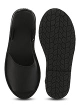 Black PU Back Sling Open Toe Slip-On Sandals