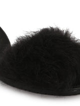 Black Fur Back Sling Slip-On Sandals