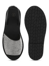 Black Diamante Back Strap Slip-On Sandals