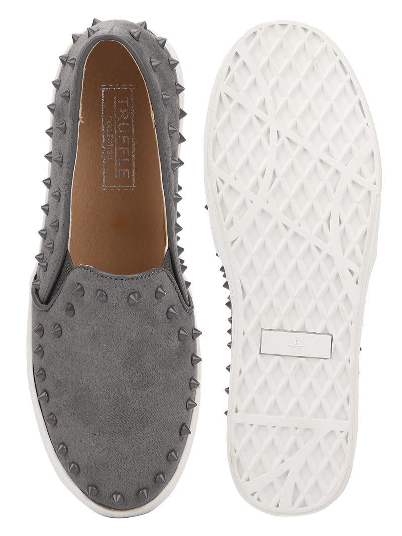 Grey Suede Studded Slip-On Sneakers