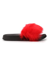 Red Black Fur Slip-on Flats